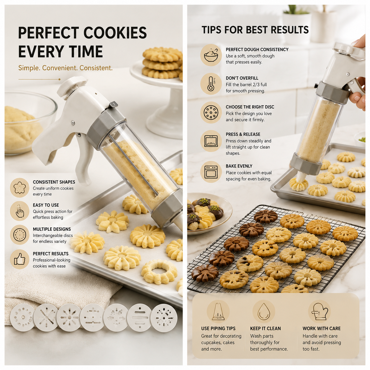 20-Piece - Cookie Gun Set 13 Discs and 6 Piping Tips