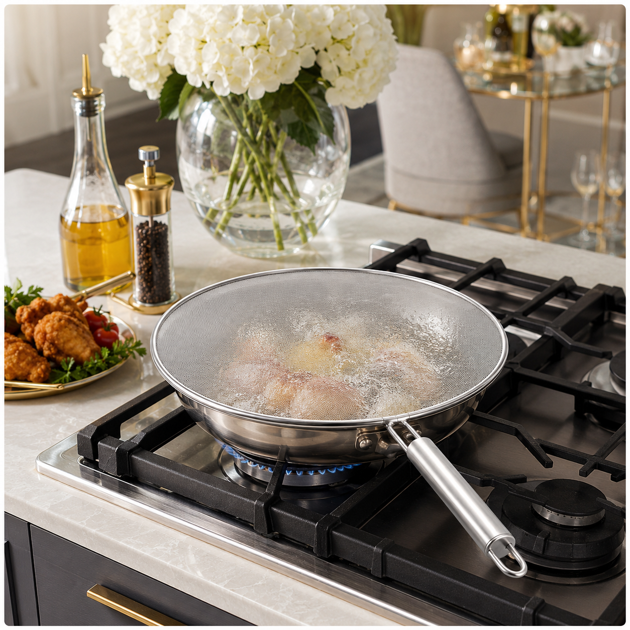 Essential 28cm Stainless Steel Splatter Screen with Easy-Grip Handle