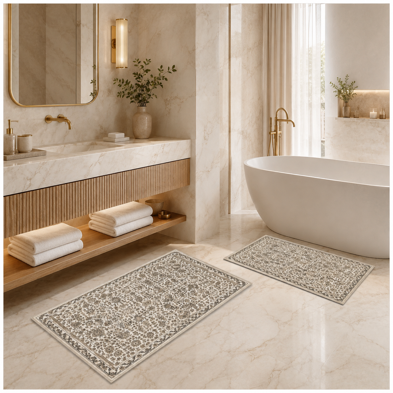 2-Piece Accent Persian Carpet Set–Charcoal Grey and Ivory-50x84cm-60x102 cm