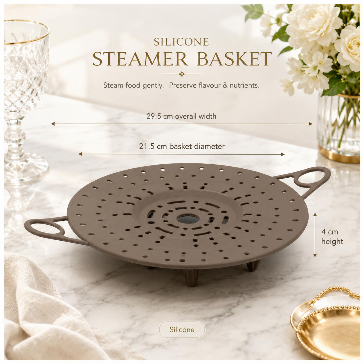 Silicone Steamer Basket with Handles – 21.5 cm Pot Insert for Easy Steaming