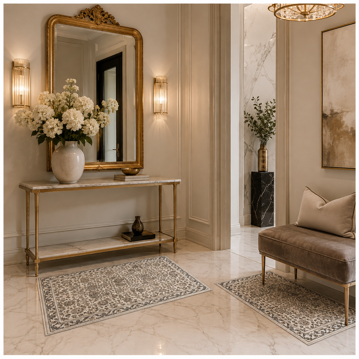 2-Piece Accent Persian Carpet Set–Charcoal Grey and Ivory-50x84cm-60x102 cm