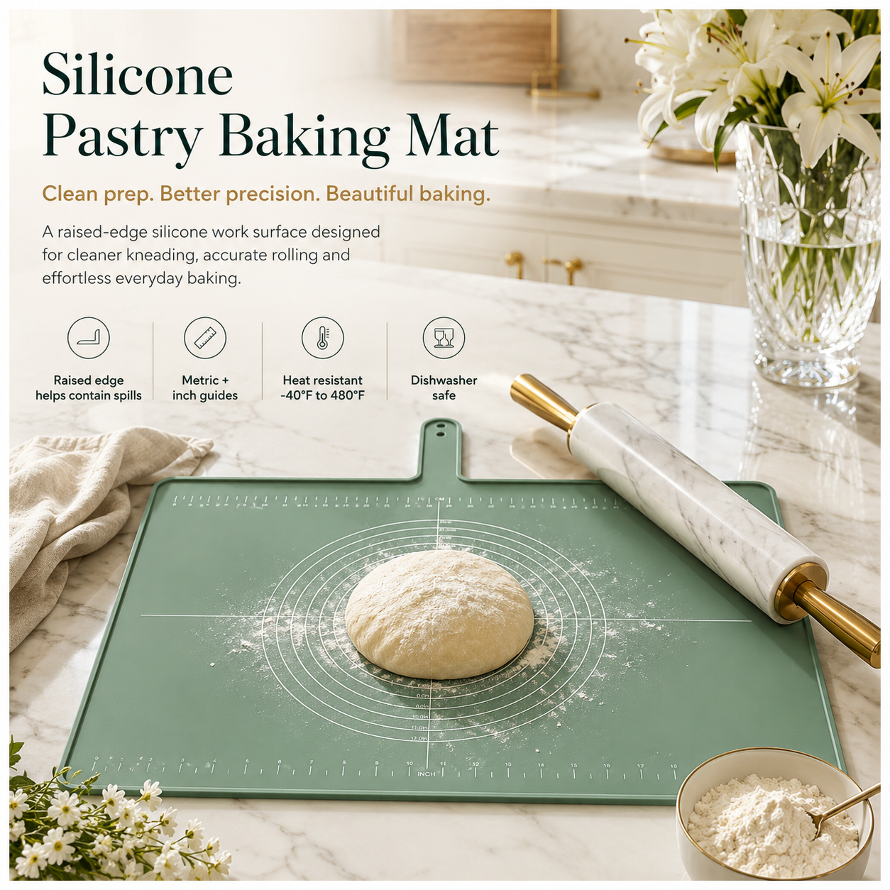 Essential Large Silicone Baking Prep Mat - With Baking Guides – Sage Gree