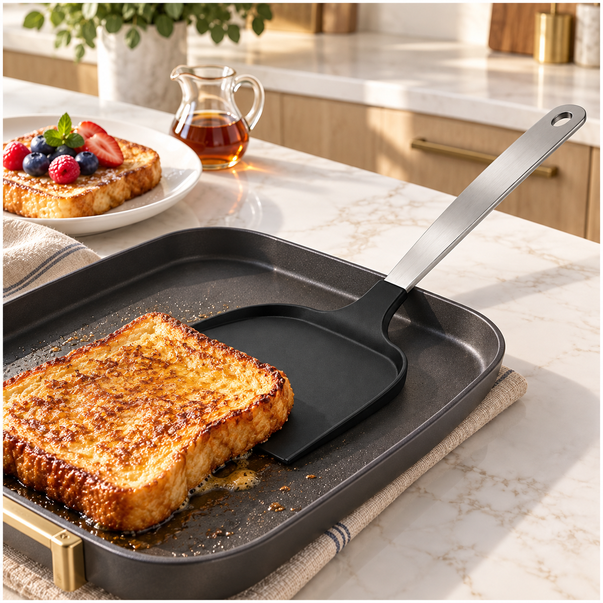 Wide Pancake Turner Spatula–Flexible Head and Stainless Steel Handle, 32 cm