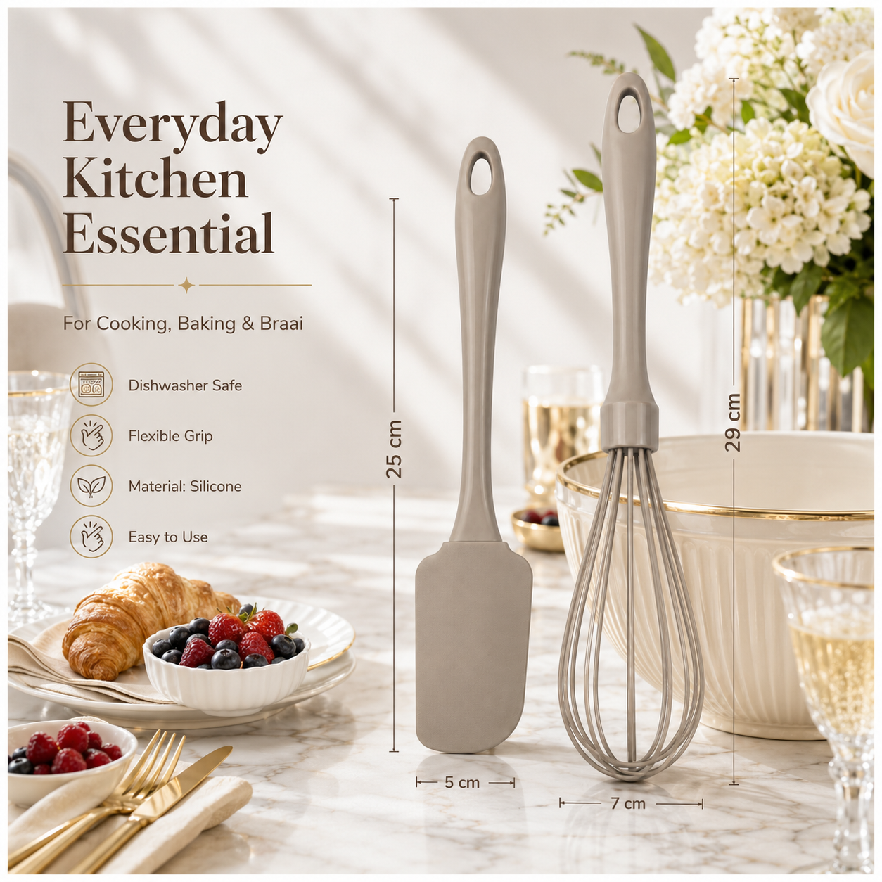 Essential 2-Piece Silicone Whisk and Spatula Set for Easy Cooking - Baking
