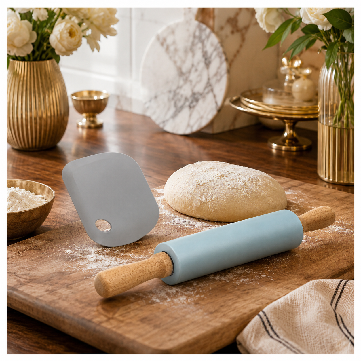 A stylish baking set made for rolling, shaping, lifting and scraping