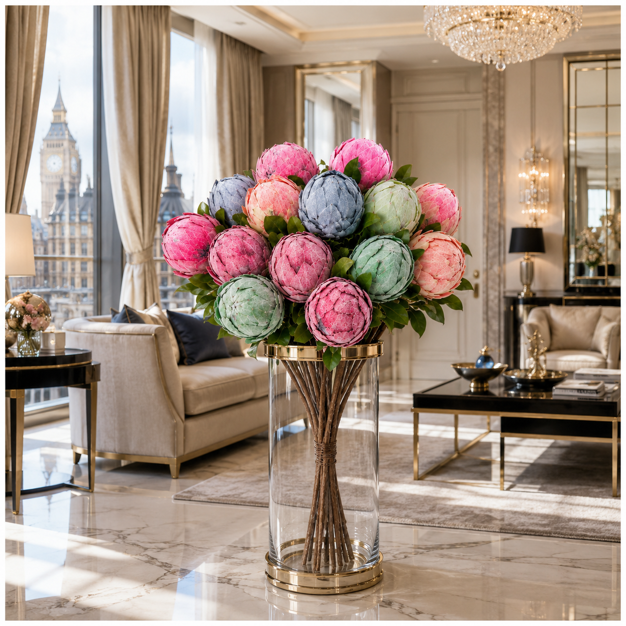 Protea Statement Bouquet – Luxury High End 12-Stem Decorative Arrangement