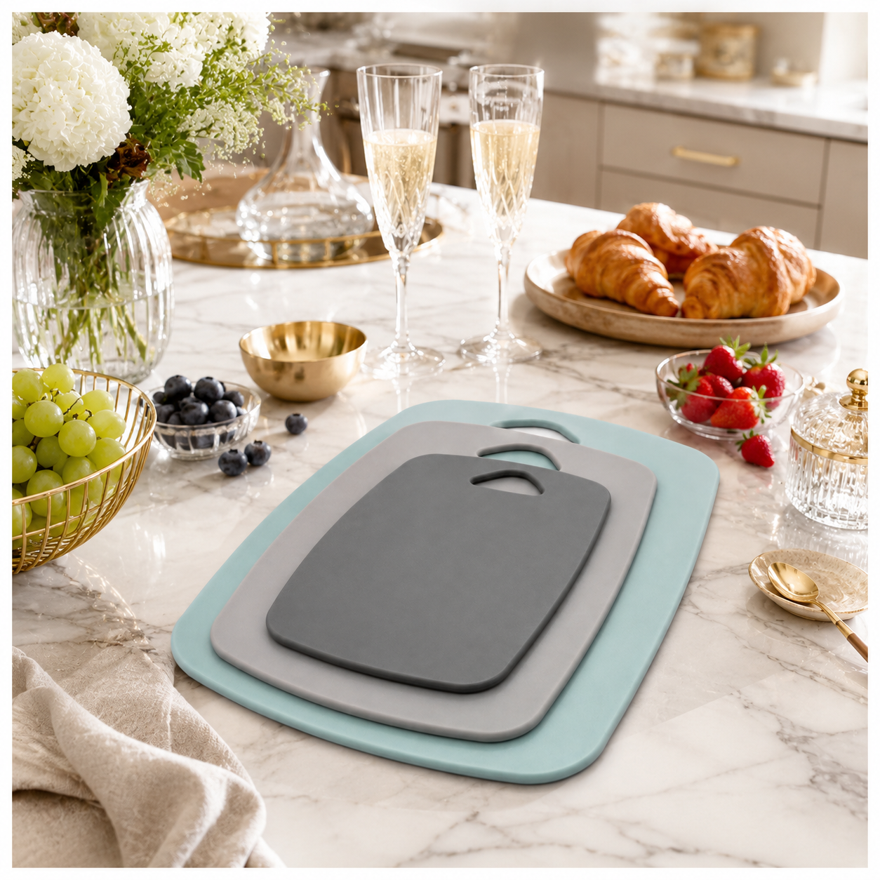 3-Piece Nesting Chopping Board Set – Food-Safe - Non-Slip - Dishwasher Safe
