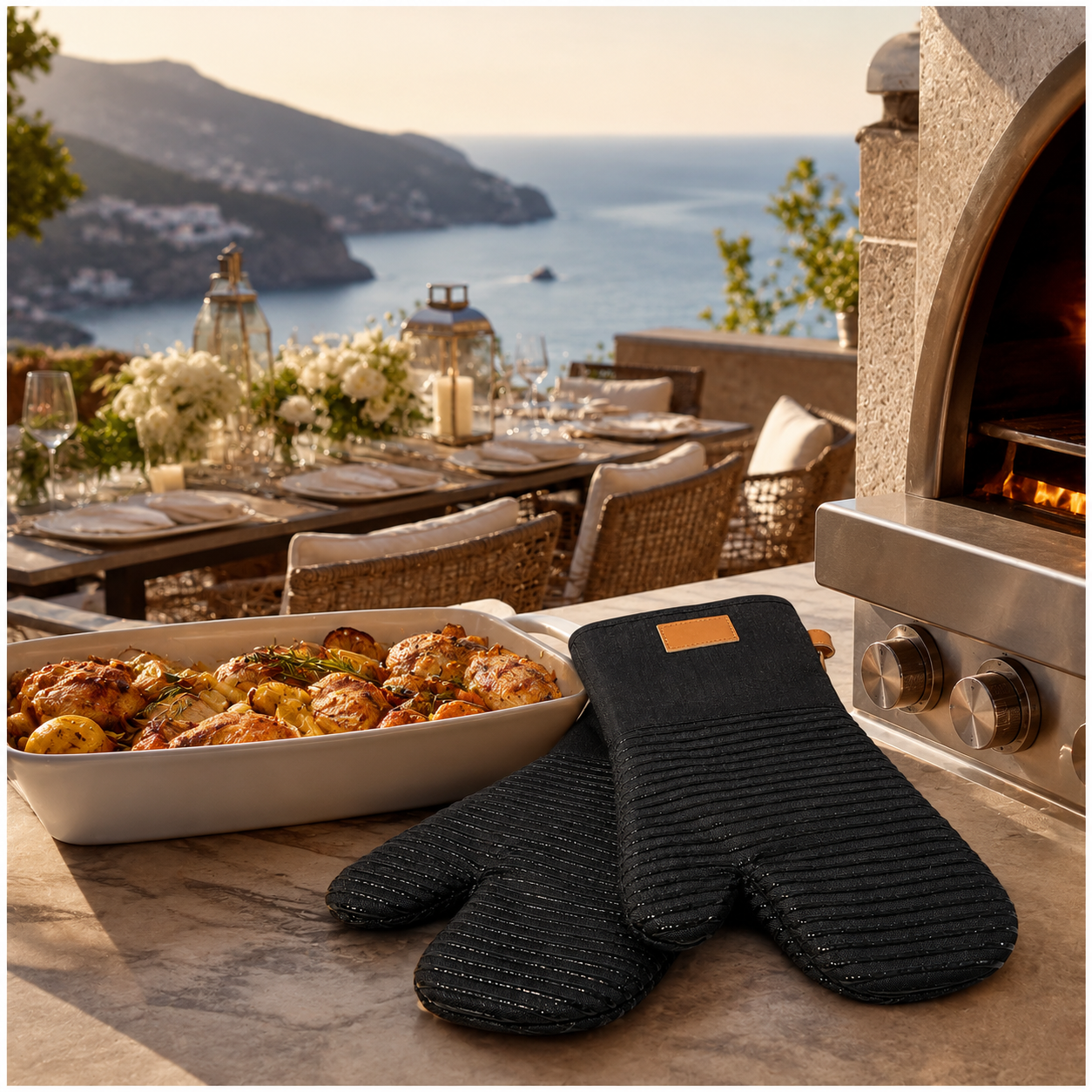 BPA Free -Heat Resistant Cotton Silicone Oven Mitts -Double Padded-Non Slip
