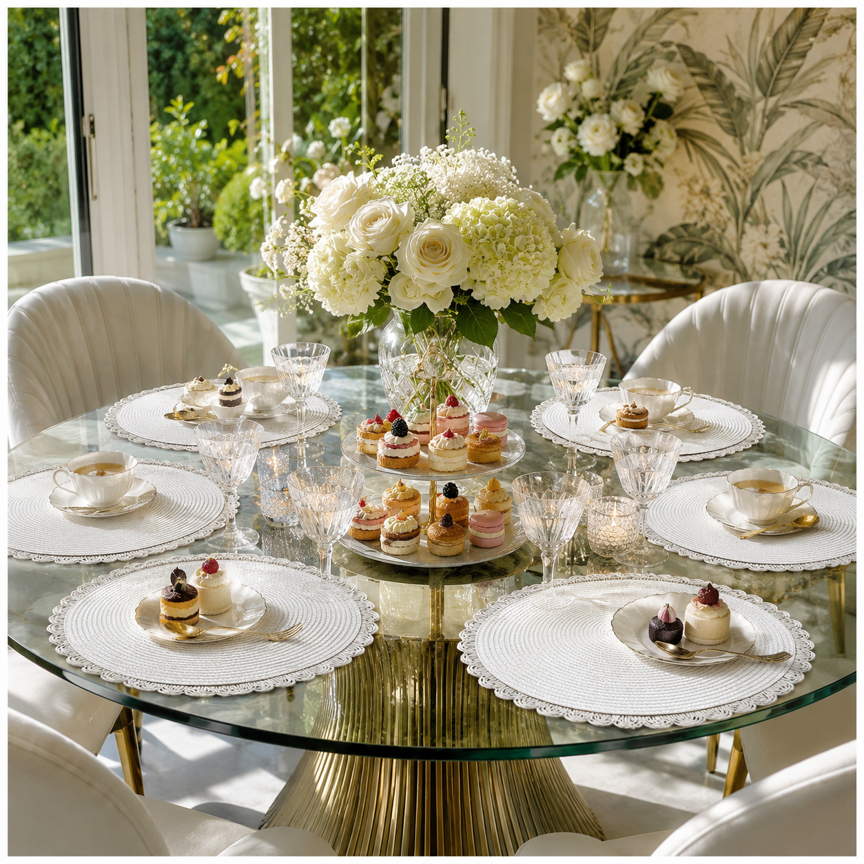 6-Piece Round Woven Straw Placemats with Scalloped Edge – 38cm