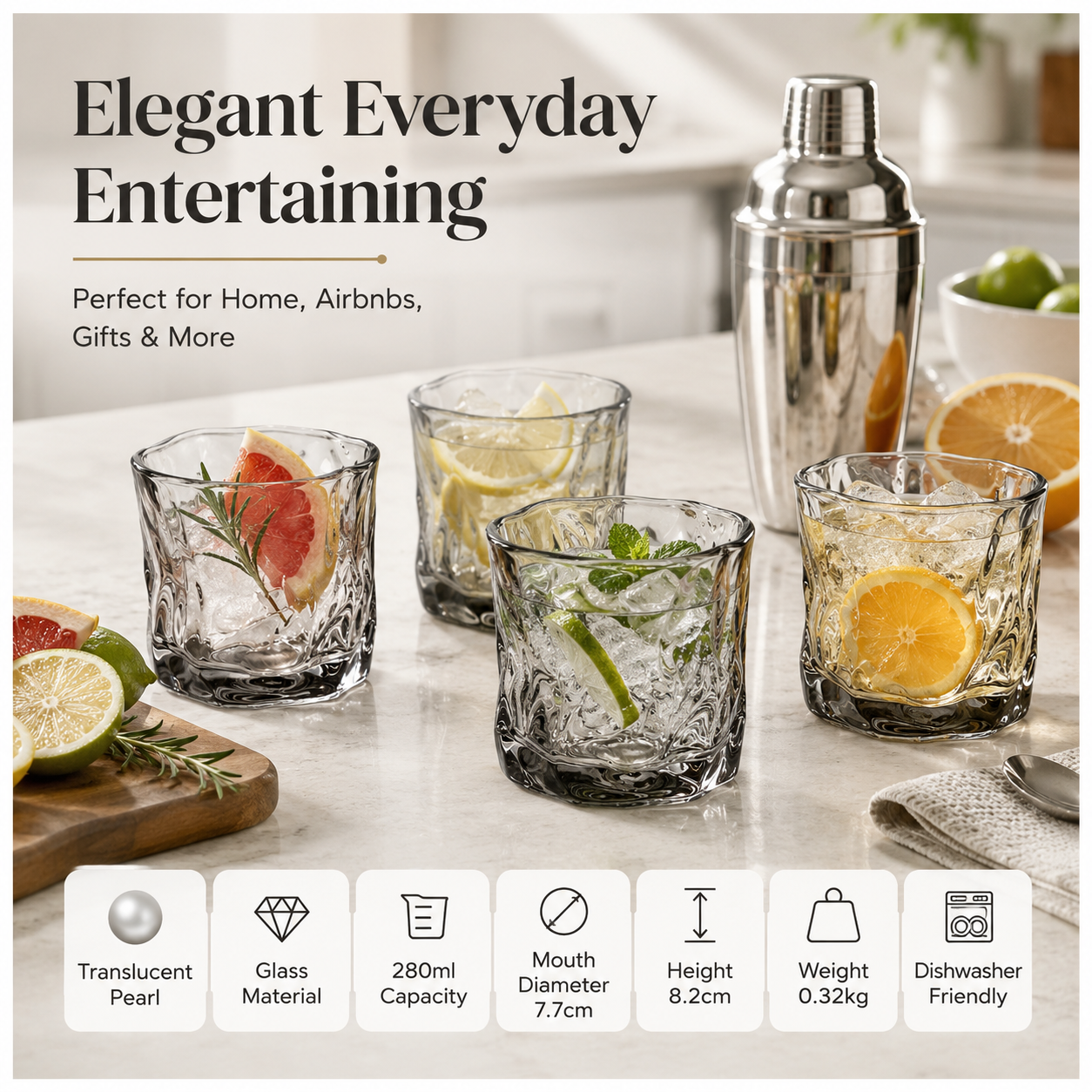 Luxury 4-Piece Translucent Black Crystal-Look Glass Set – 280ml