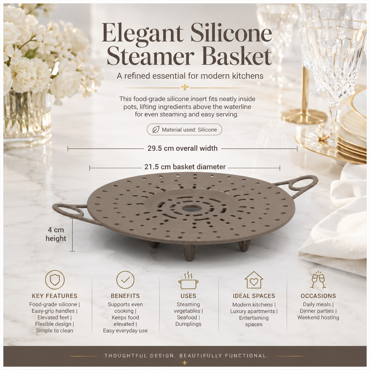 Silicone Steamer Basket with Handles – 21.5 cm Pot Insert for Easy Steaming