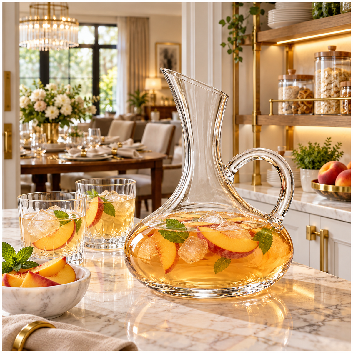 Clear Glass Decanter with Handle - 1900ml Elegant Table Serving Carafe