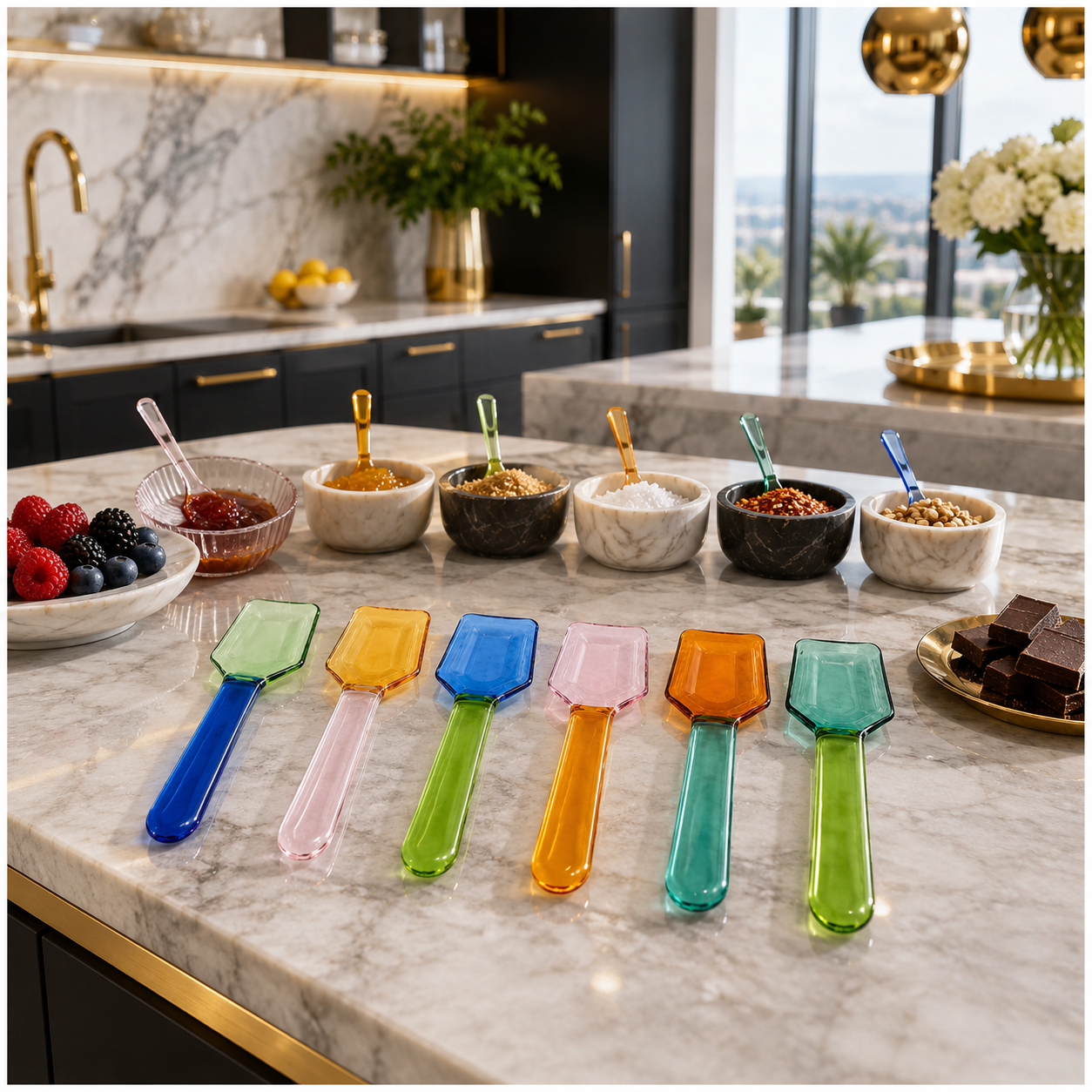 High Quality BPA Free-Color Blocking Borosilicate Glass Spoon-Set of 6- 9cm