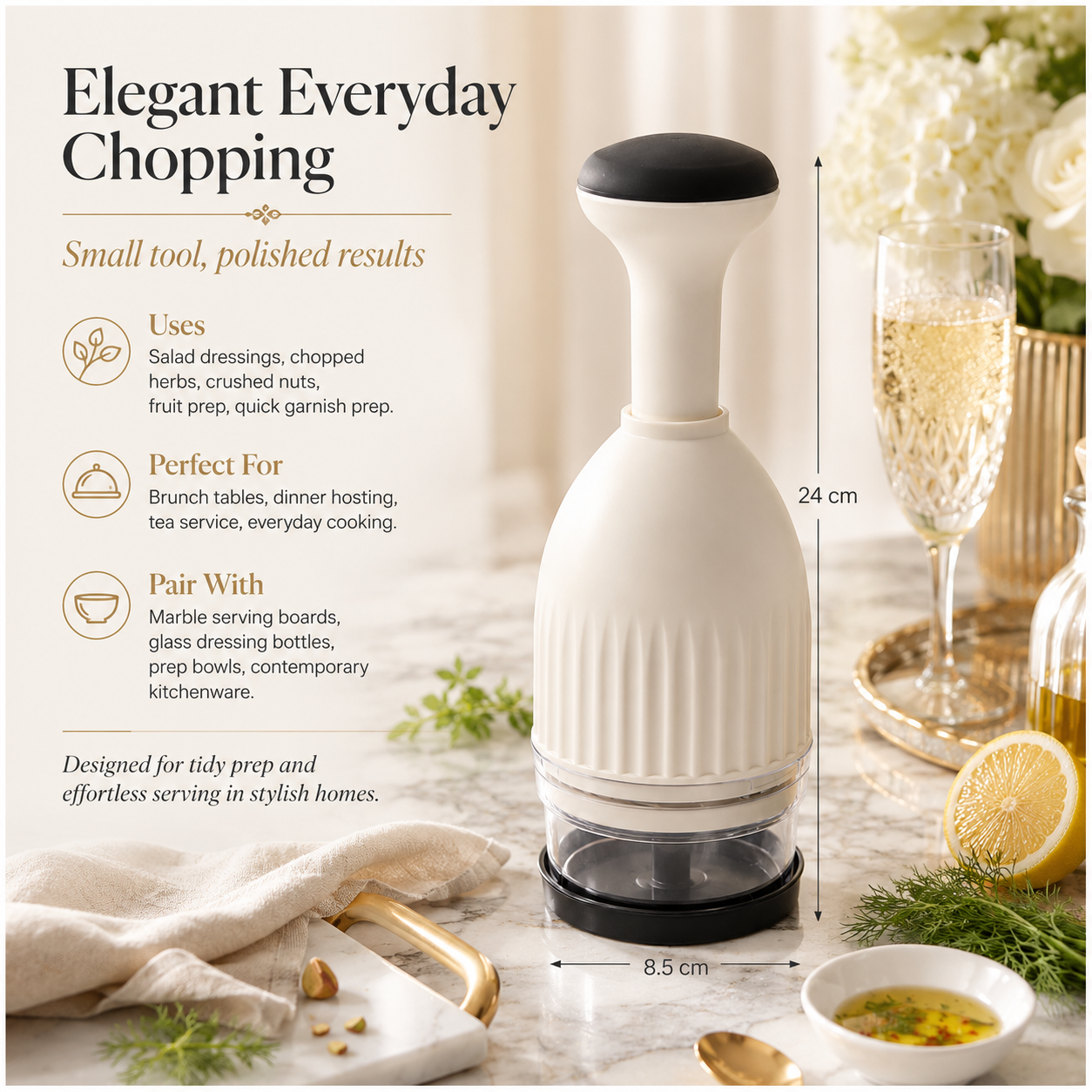Essential Hand-Powered Compact Food Chopper – 8.5 x 24cm