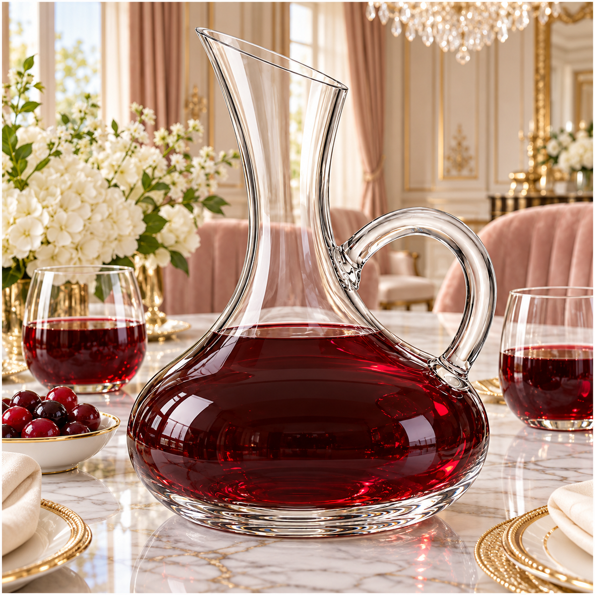 Clear Glass Decanter with Handle - 1900ml Elegant Table Serving Carafe