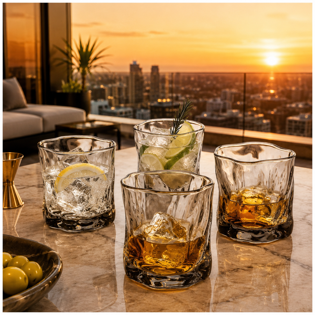 Luxury 4-Piece Translucent Black Crystal-Look Glass Set – 280ml