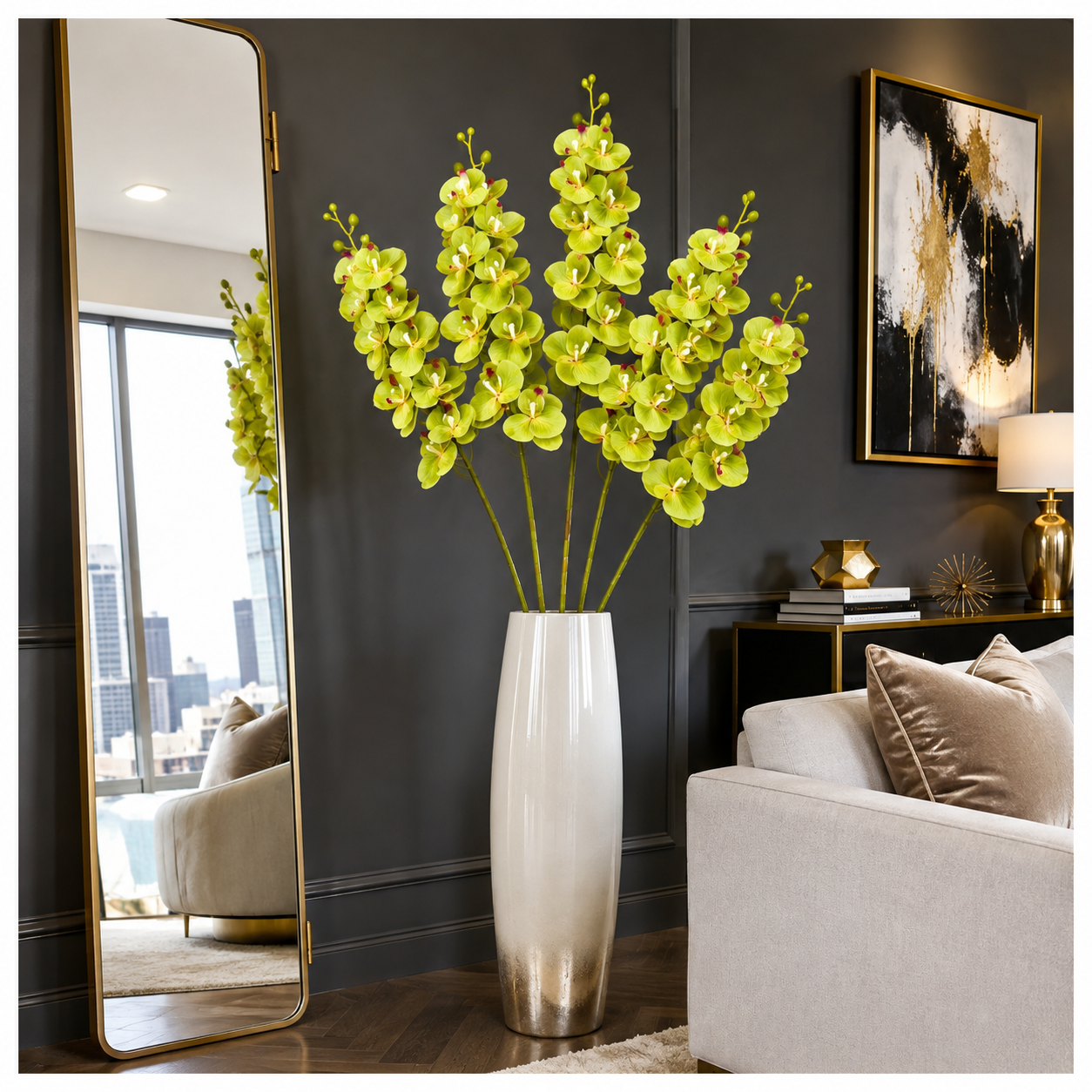 3-Piece Elegant Orchid Flower Stem Set – 98cm Tall, Modern Floral set