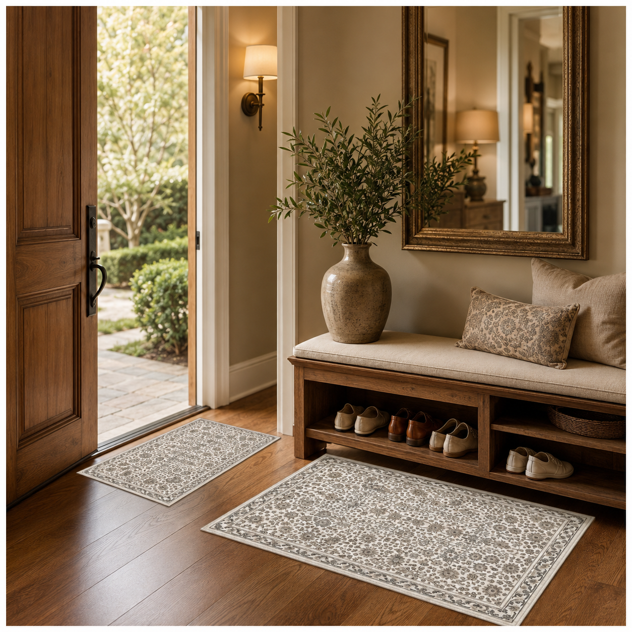2-Piece Accent Persian Carpet Set–Charcoal Grey and Ivory-50x84cm-60x102 cm