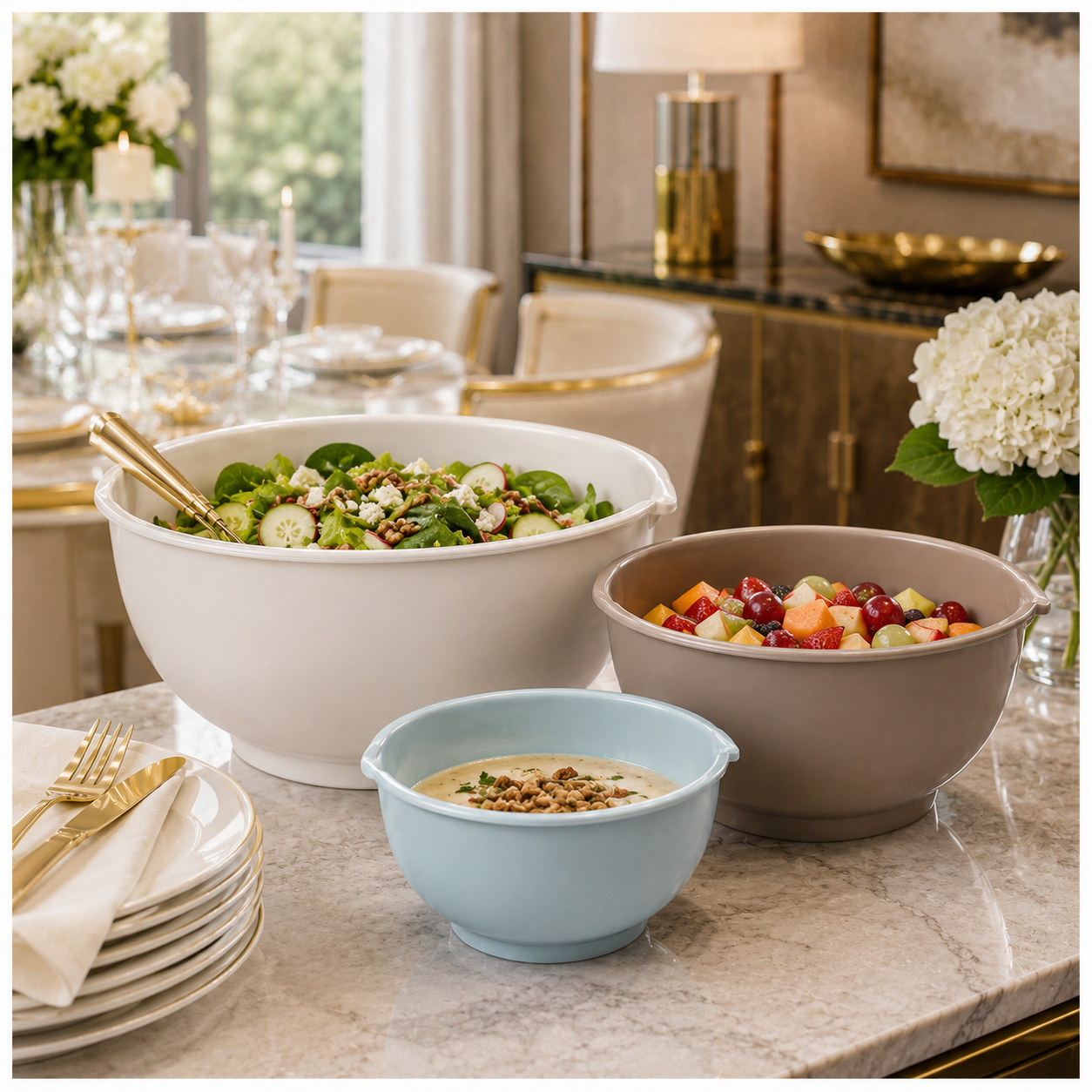 Essential 3-Piece Mixing Bowl Set - Built-In Measurements- 2.5L -2.0L -1.5L