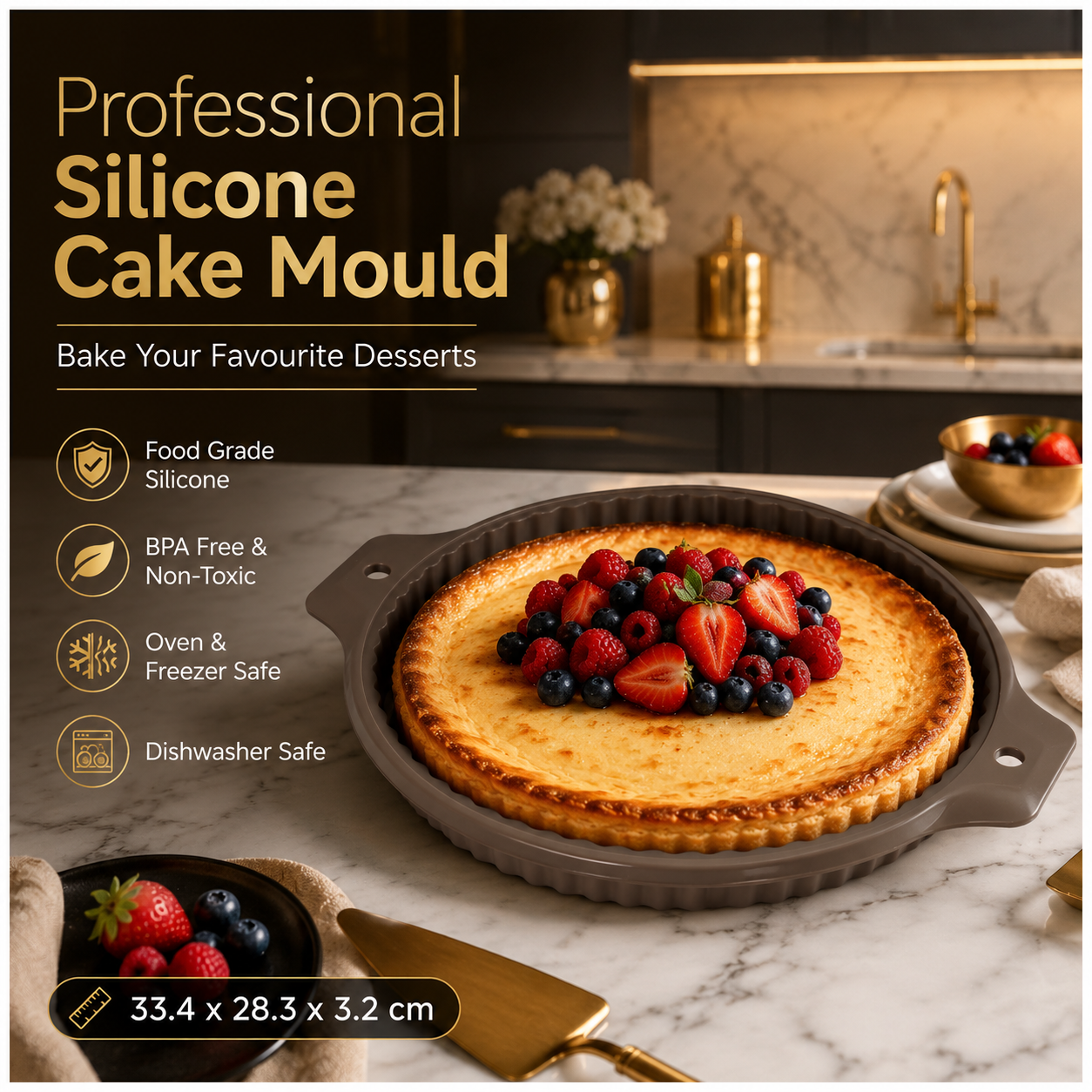 Essential Round Fluted Tart and Quiche Mold -33.4 x 28.3 x 3.2cm - BPA free