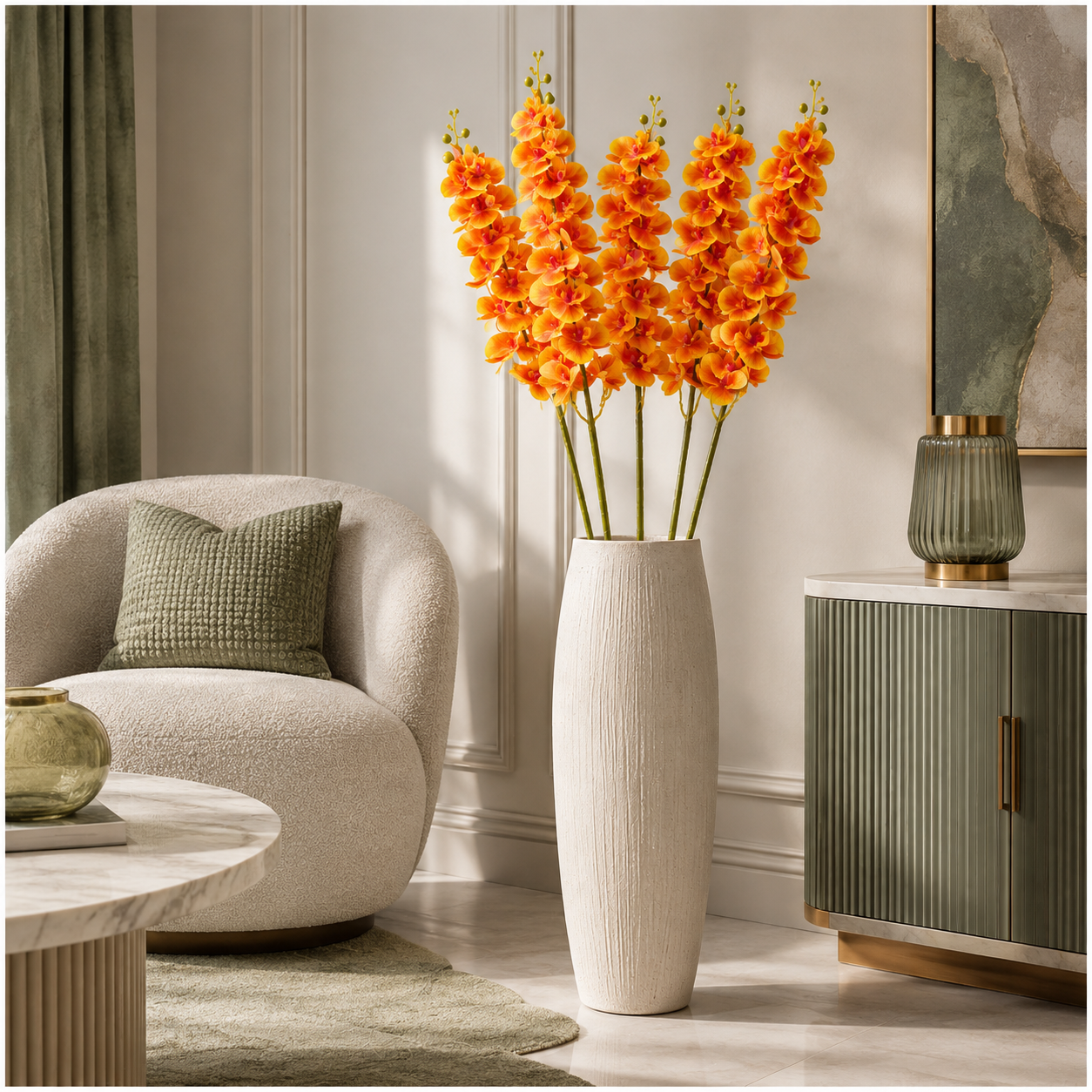 3-Piece Elegant Orchid Flower Stem Set – 98cm Tall, Modern Floral set