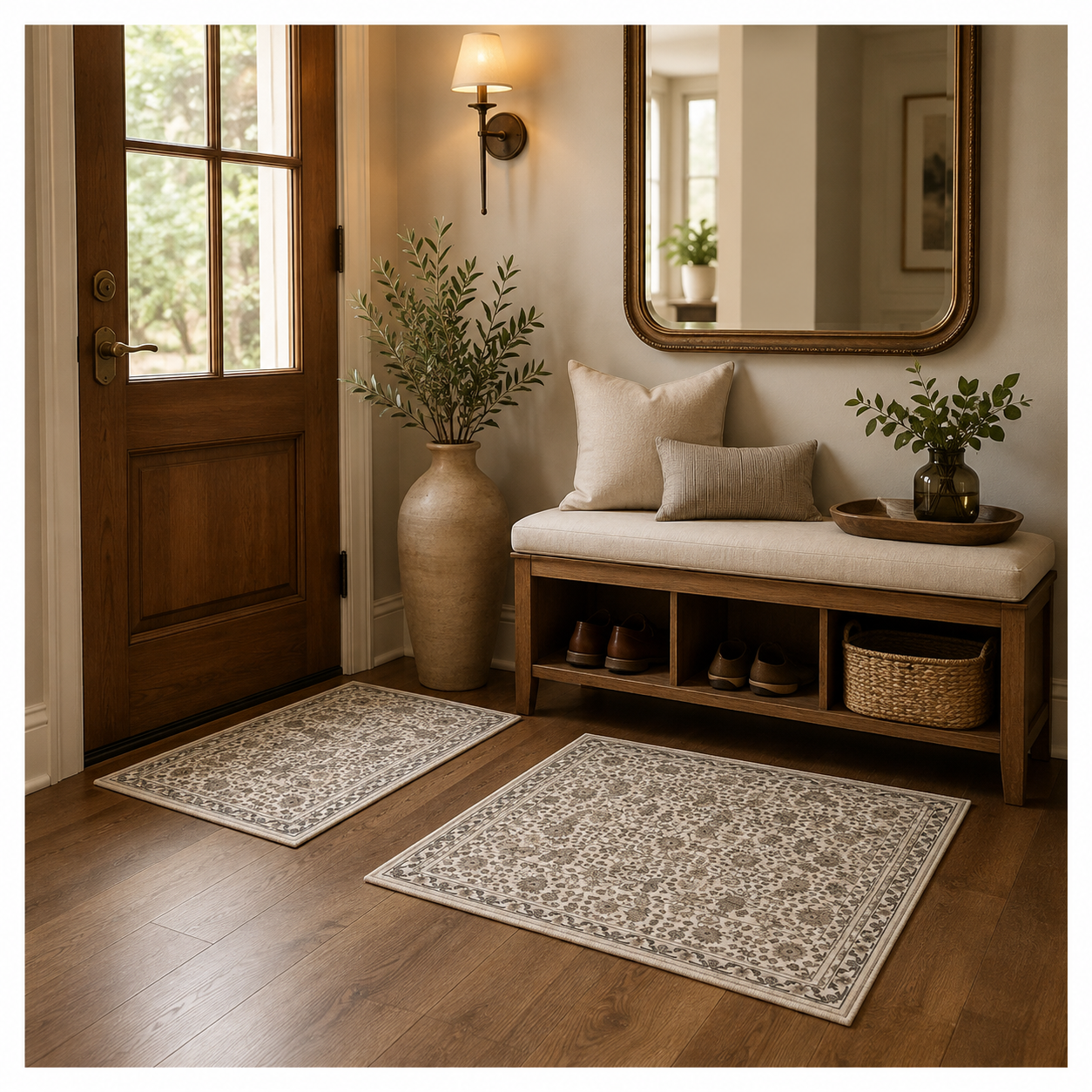 2-Piece Accent Persian Carpet Set–Charcoal Grey and Ivory-50x84cm-60x102 cm