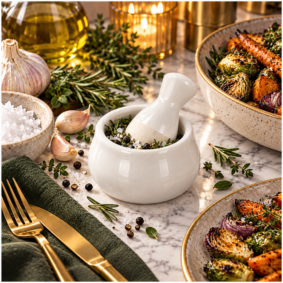 Mini Ceramic Mortar and Pestle Set - White Cream - Herb and Spice Grinder