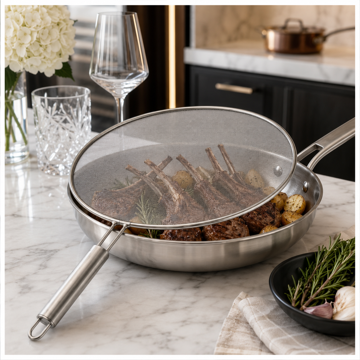 30cm Stainless Steel Splatter Screen with Easy-Grip Handl