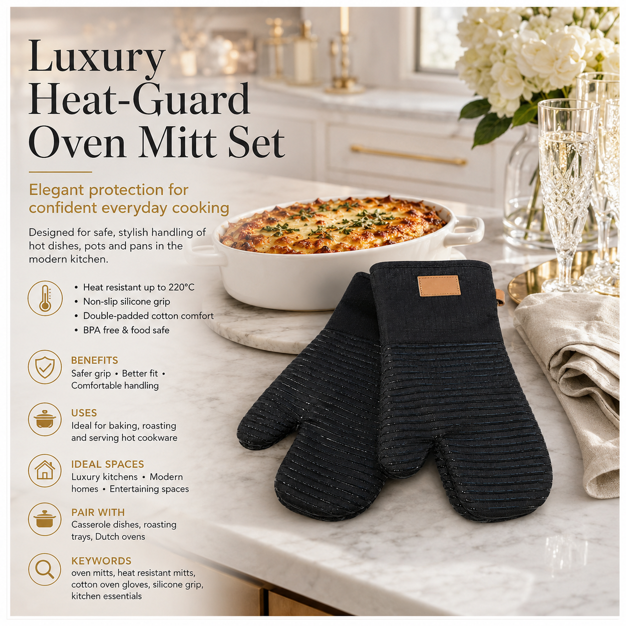 BPA Free -Heat Resistant Cotton Silicone Oven Mitts -Double Padded-Non Slip