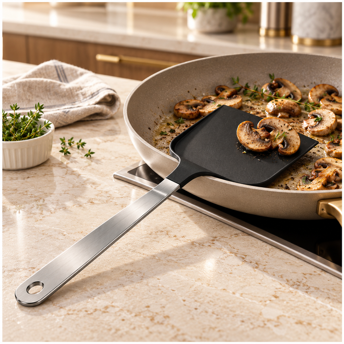 Wide Pancake Turner Spatula–Flexible Head and Stainless Steel Handle, 32 cm