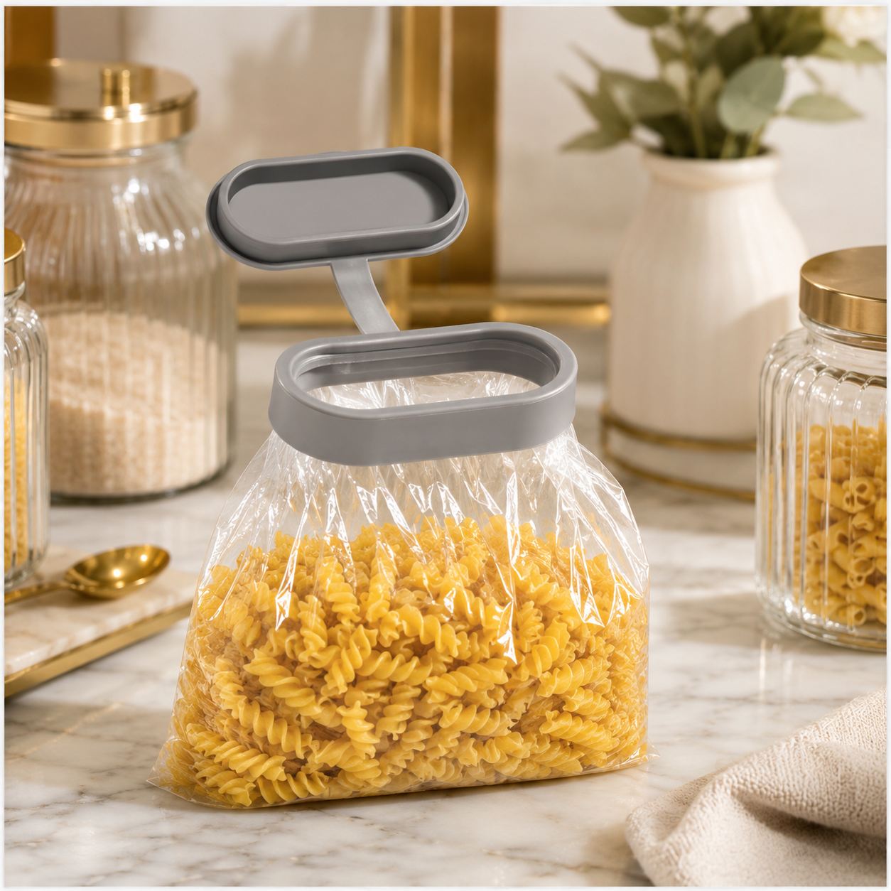 Grey Silicone Food Sealing Clip with Easy Pour Lid - Kitchen Storage - 13cm
