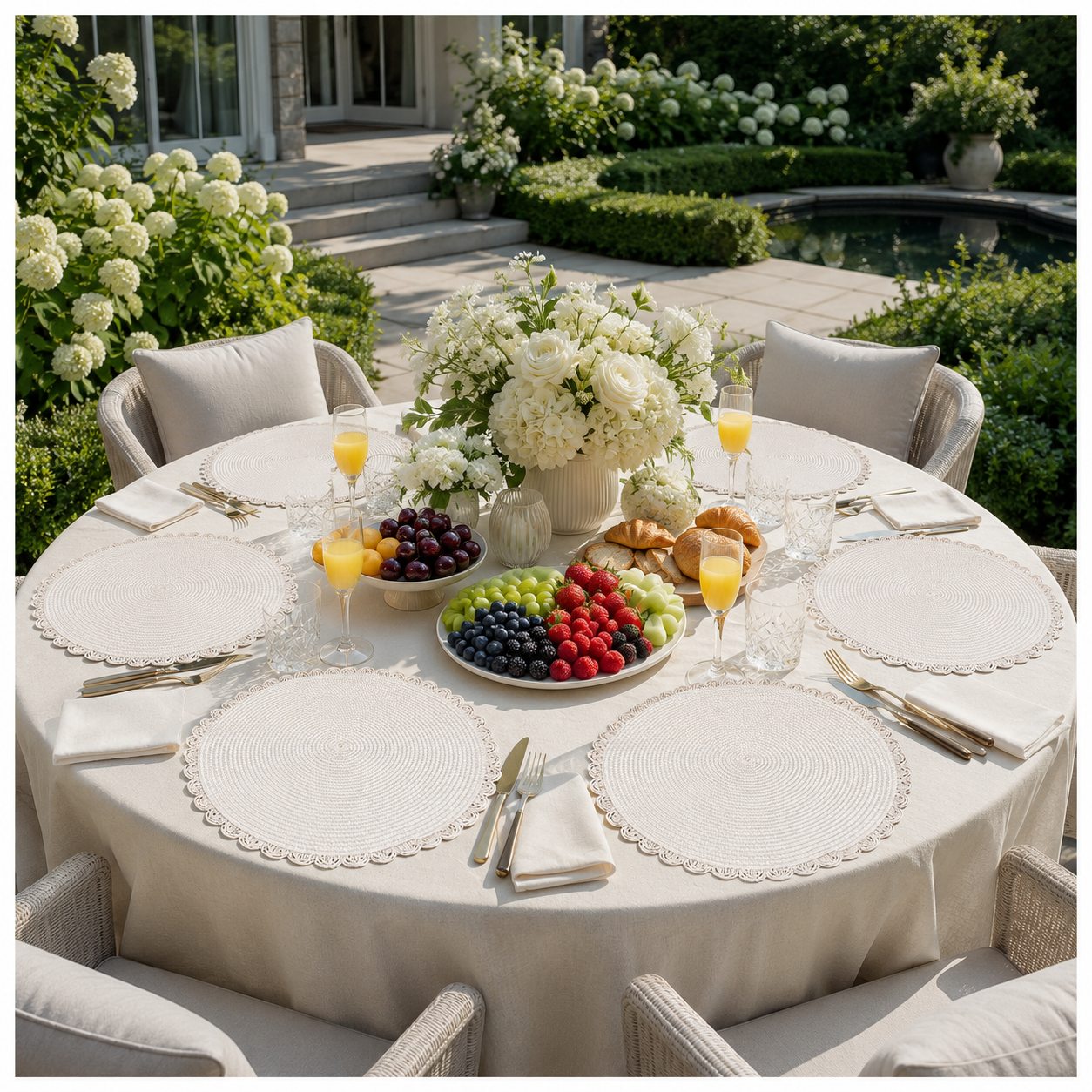 6-Piece Round Woven Straw Placemats with Scalloped Edge – 38cm