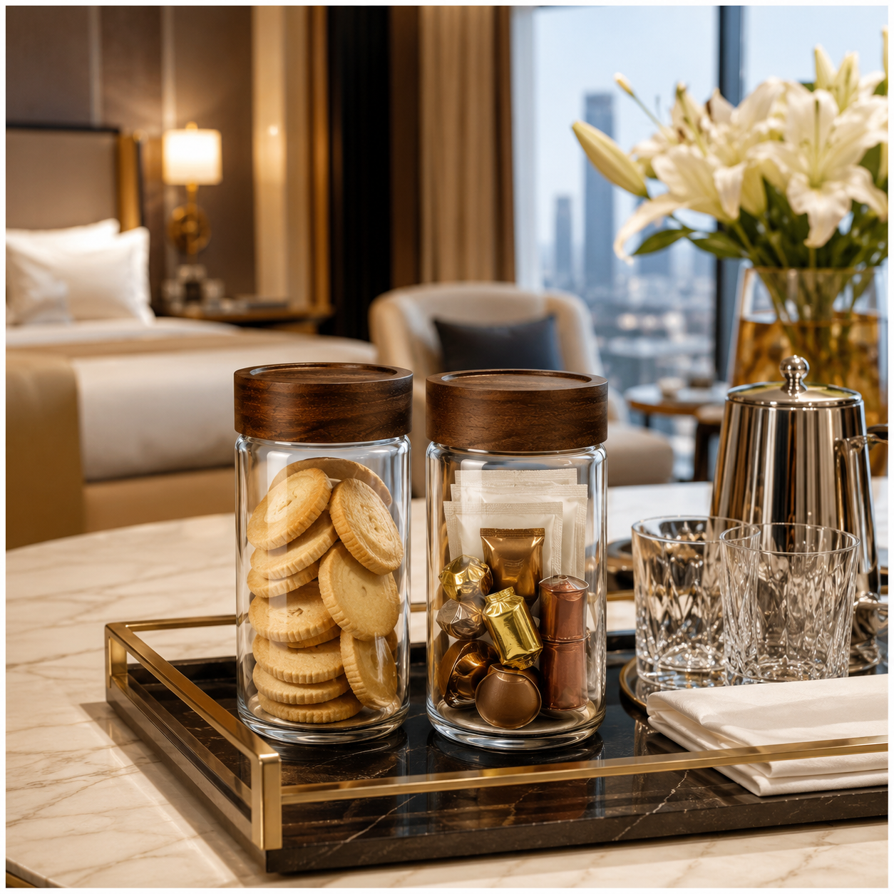 Set of 2 Borosilicate Sealed Glass Jars with Acacia Wood Lids – 580ml Each