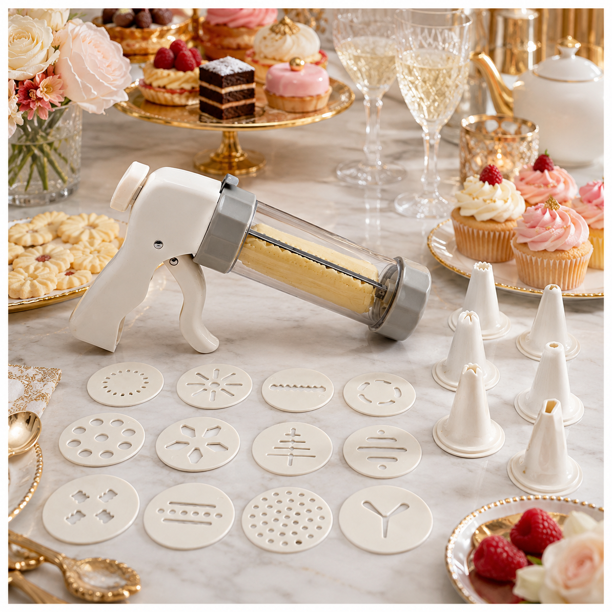 20-Piece - Cookie Gun Set 13 Discs and 6 Piping Tips