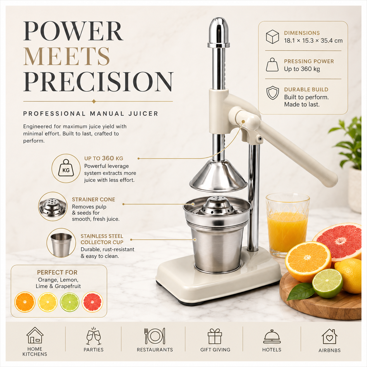 Manual Citrus Juicer- Lever Arm Juice Press with Stainless Steel Cup- 35 CM