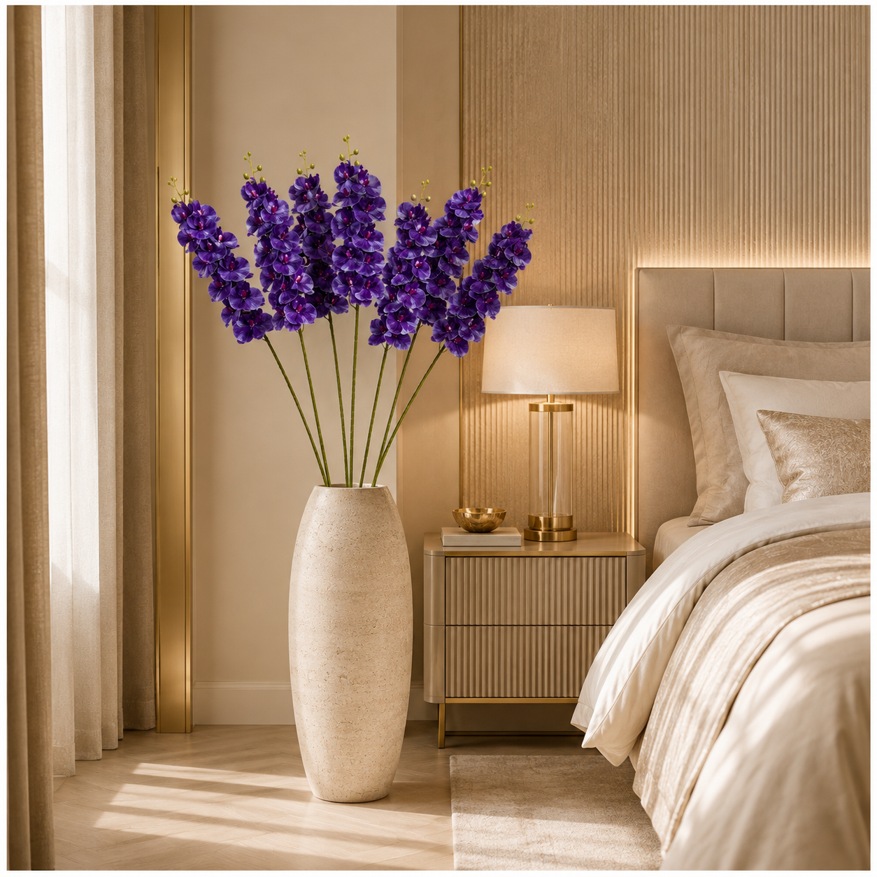 3 Piece Decorative Orchid Stem Set – Beautiful Tall Flowers -98 cm
