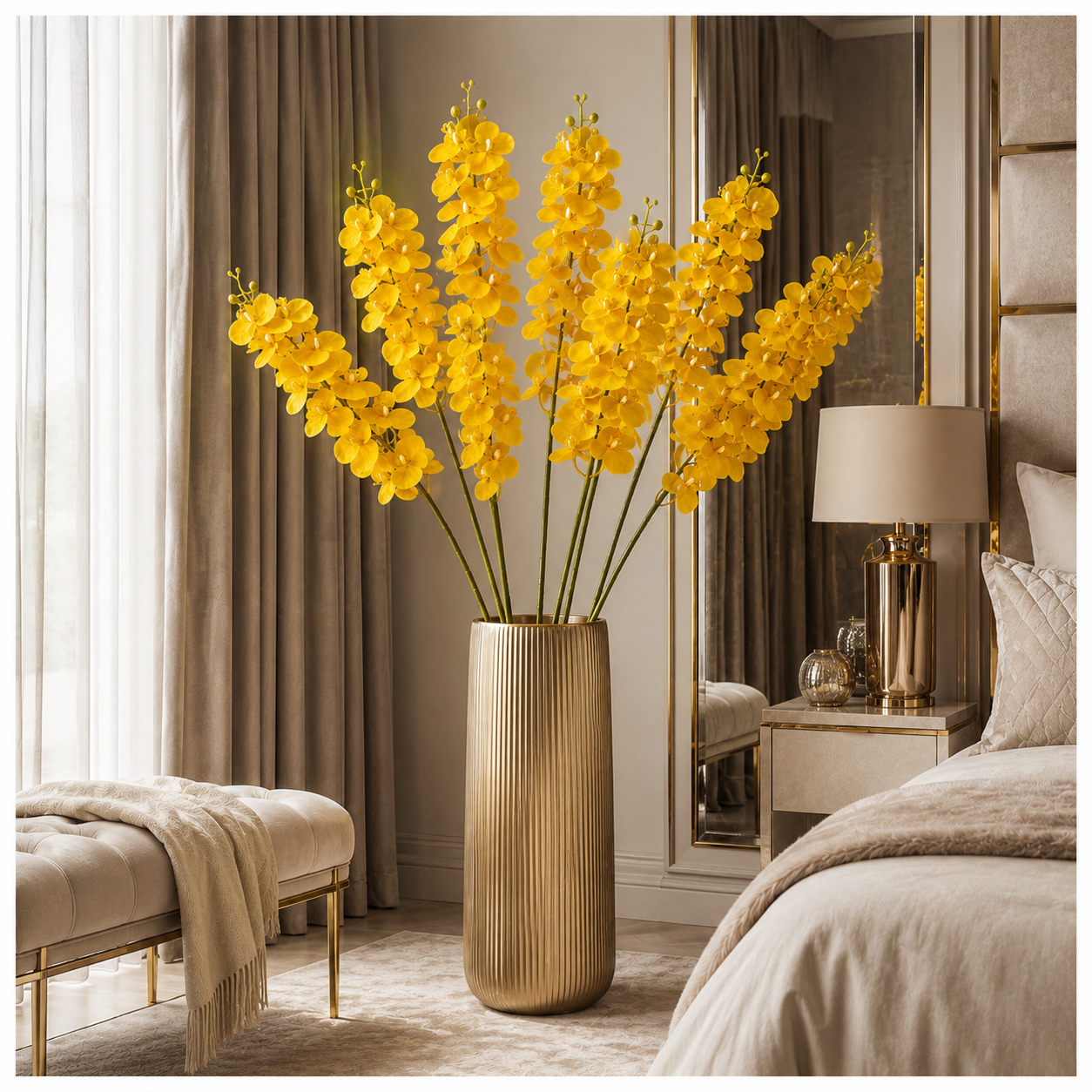 3-Piece Elegant Orchid Flower Stem Set – 98cm Tall, Modern Floral set