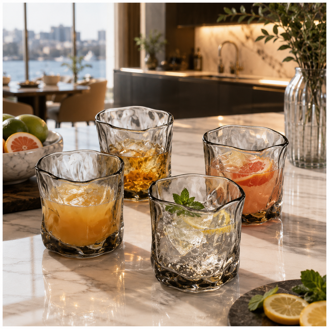 Luxury 4-Piece Translucent Black Crystal-Look Glass Set – 280ml