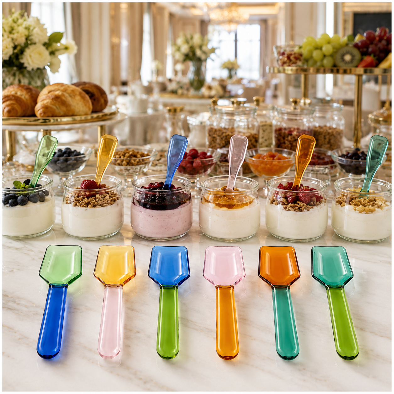 High Quality BPA Free-Color Blocking Borosilicate Glass Spoon-Set of 6- 9cm