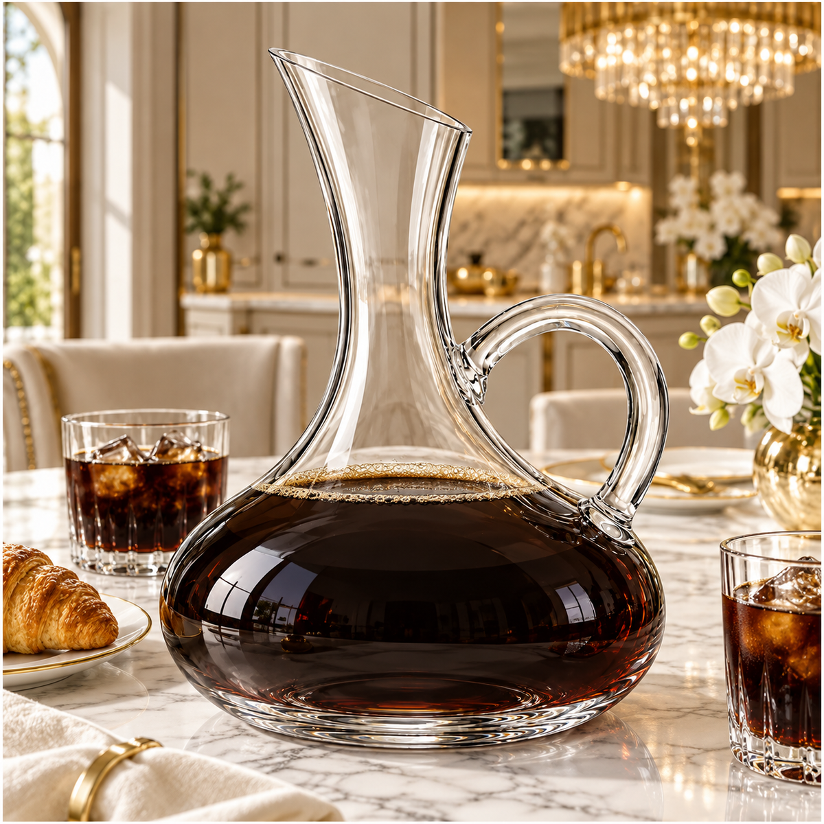 Clear Glass Decanter with Handle - 1900ml Elegant Table Serving Carafe