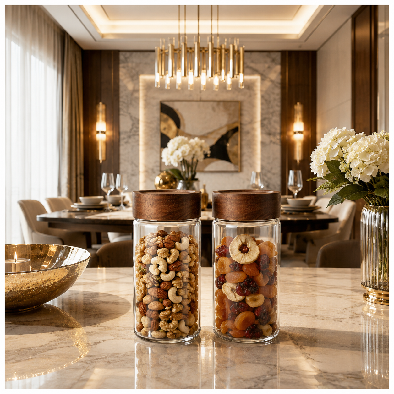 Set of 2 Borosilicate Sealed Glass Jars with Acacia Wood Lids – 580ml Each