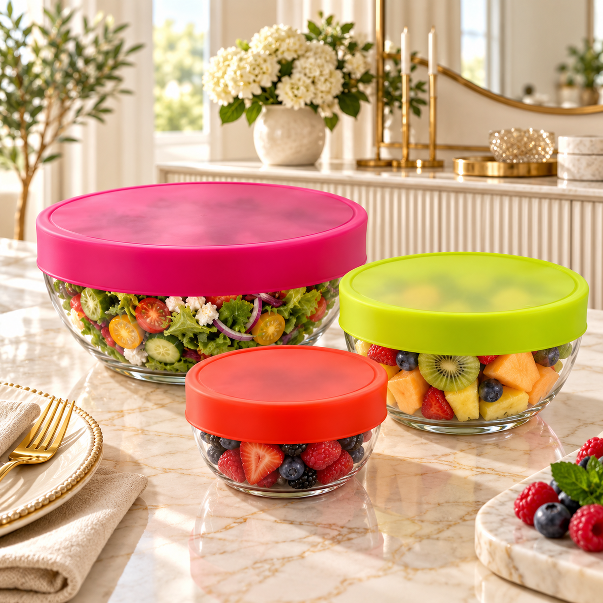 Flexible Silicone Stretch Lids 3-Piece Set | Airtight Food Covers, 8–17 cm