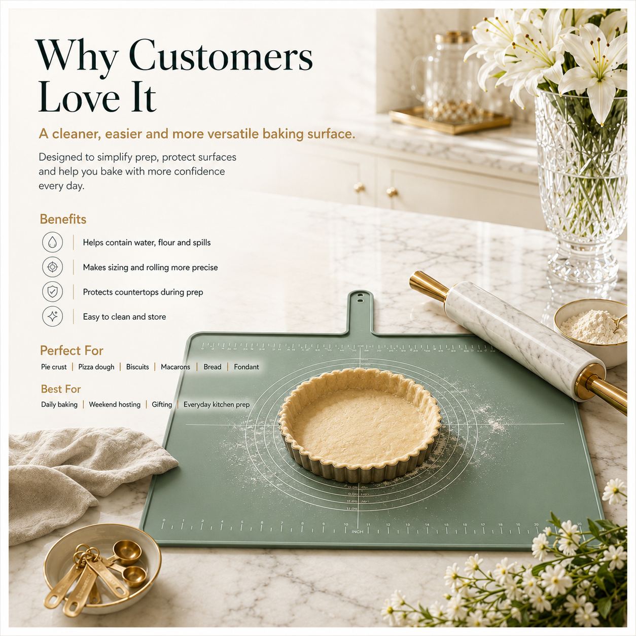 Essential Large Silicone Baking Prep Mat - With Baking Guides – Sage Gree