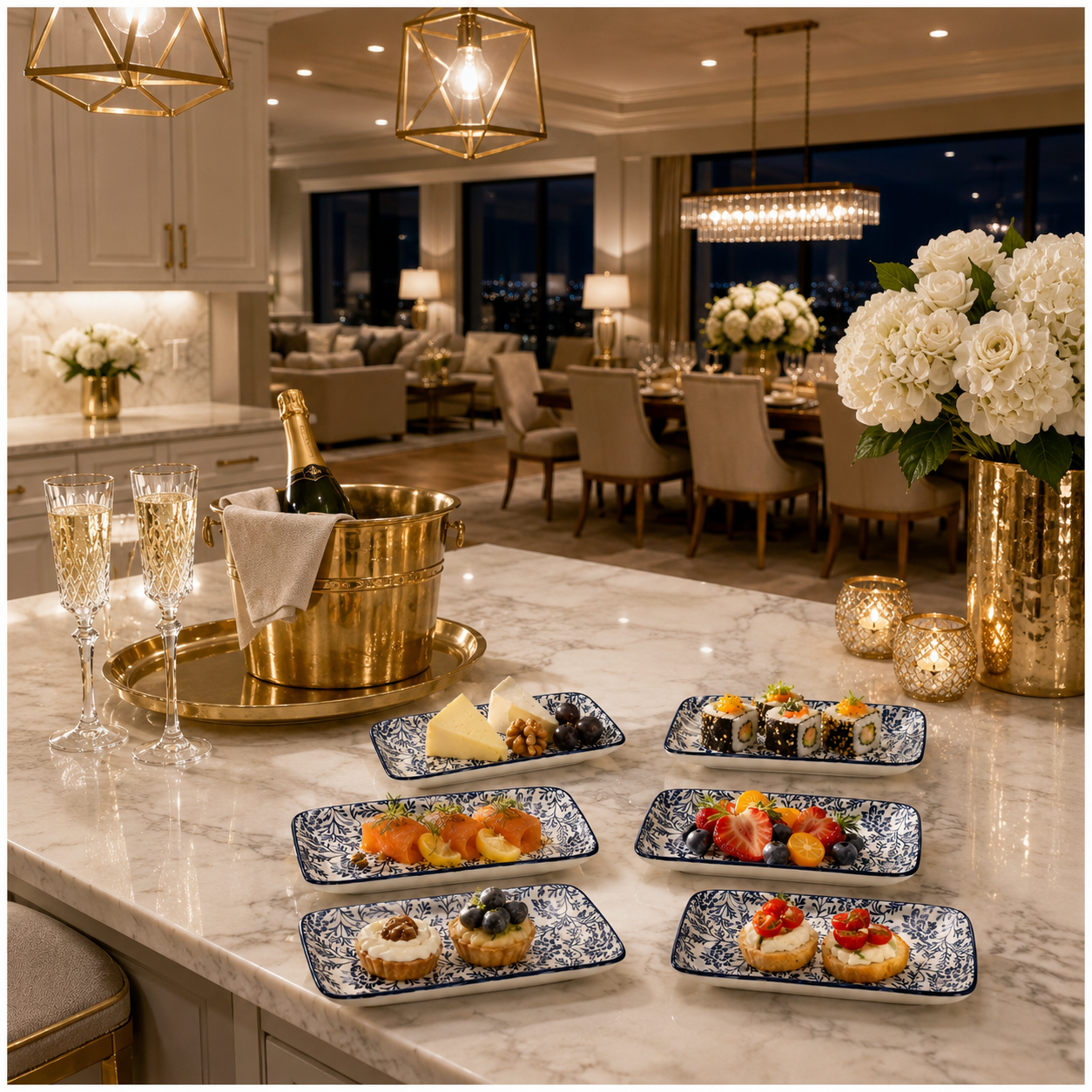 6-Piece Navy Floral Ceramic Side Plates for Luxe Hosting and Everyday Style