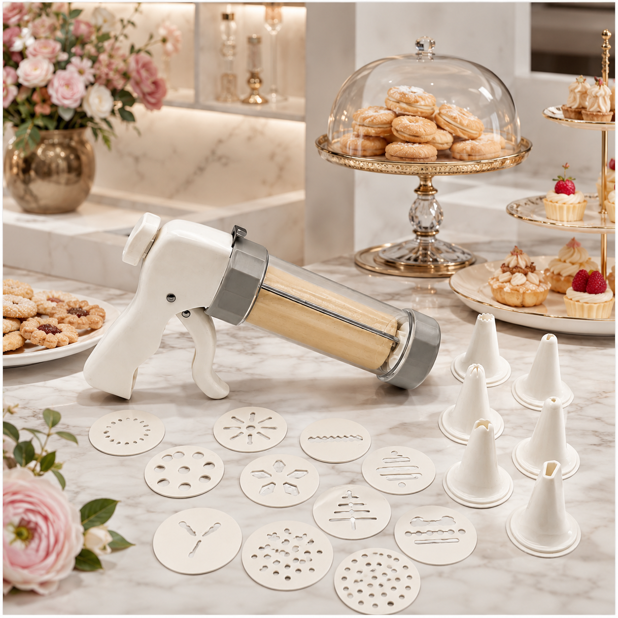 20-Piece - Cookie Gun Set 13 Discs and 6 Piping Tips