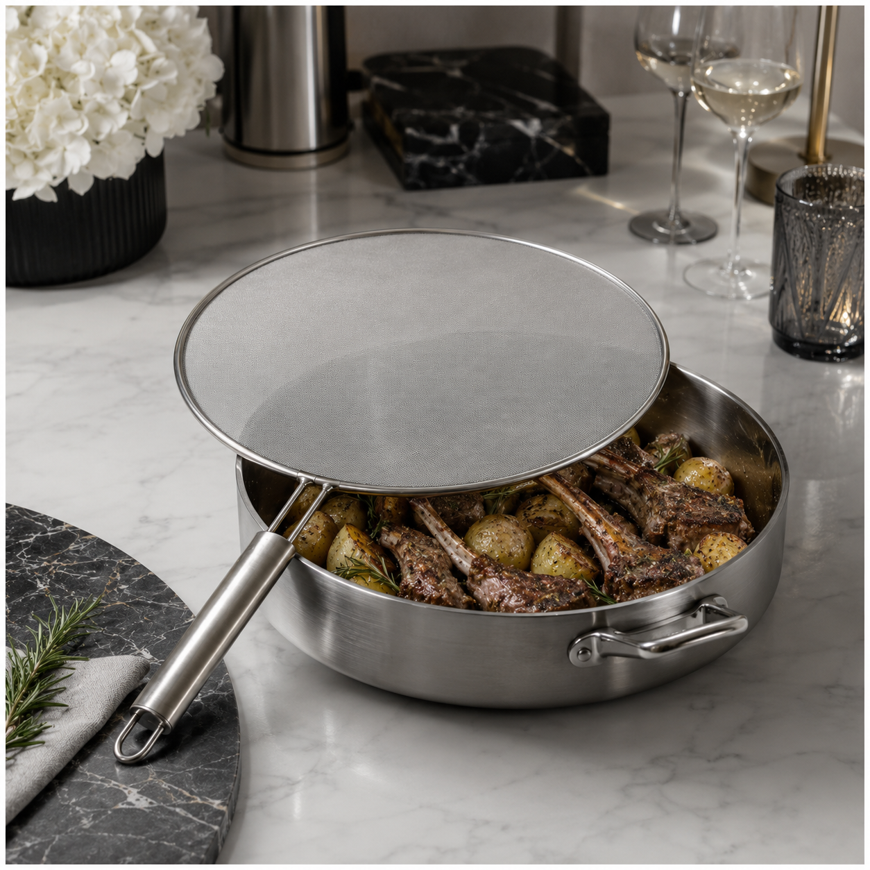 30cm Stainless Steel Splatter Screen with Easy-Grip Handl