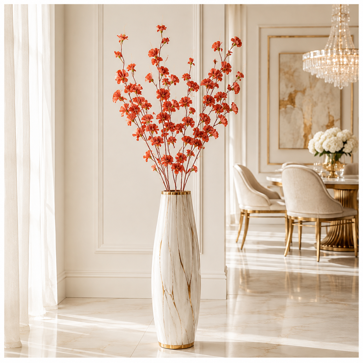 Elegant Faux 2 Cherry Blossom Stems - 85cm- White or Peach Floral Decor