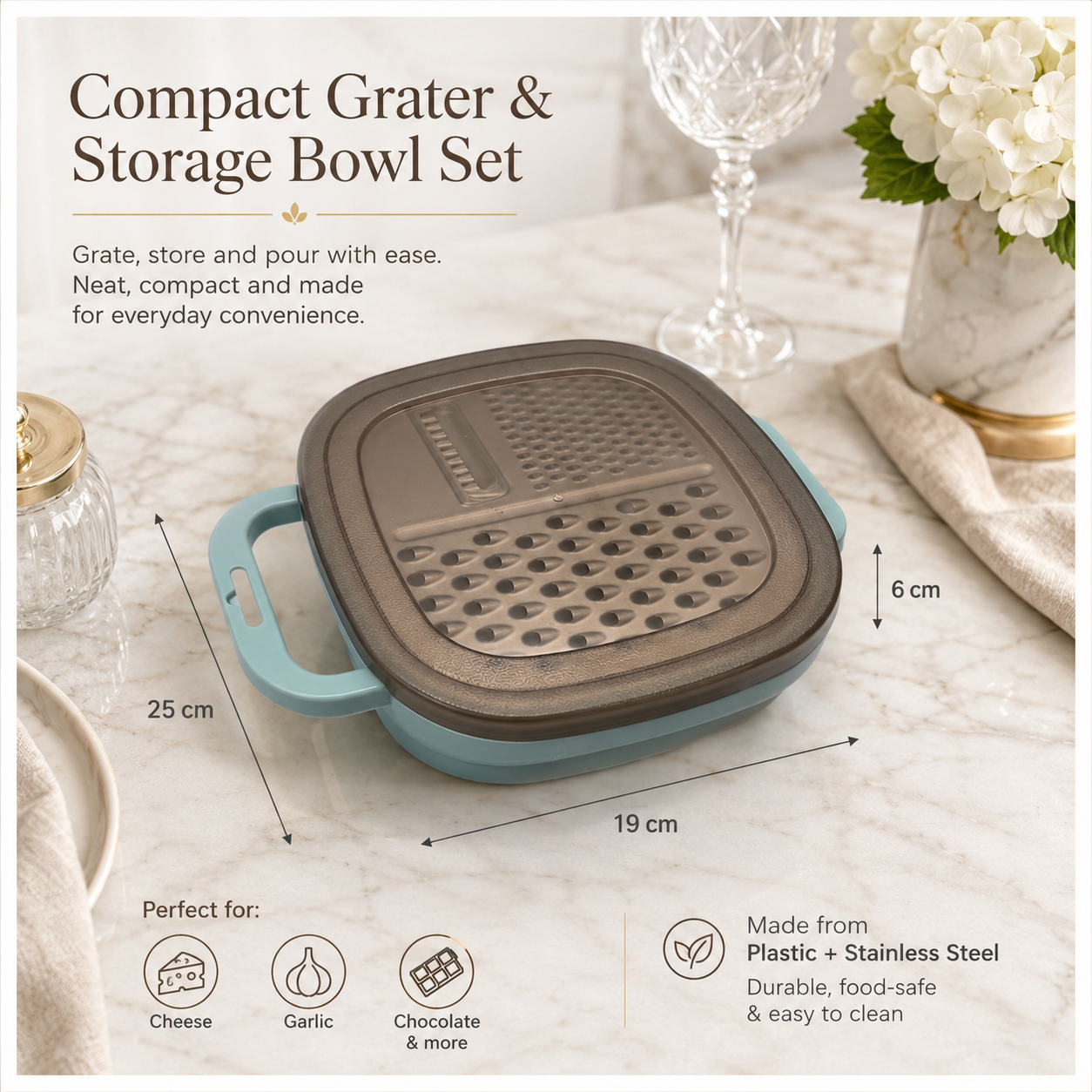 Essential 2-in-1 Stainless Steel Box Grater with Storage Container and Lid