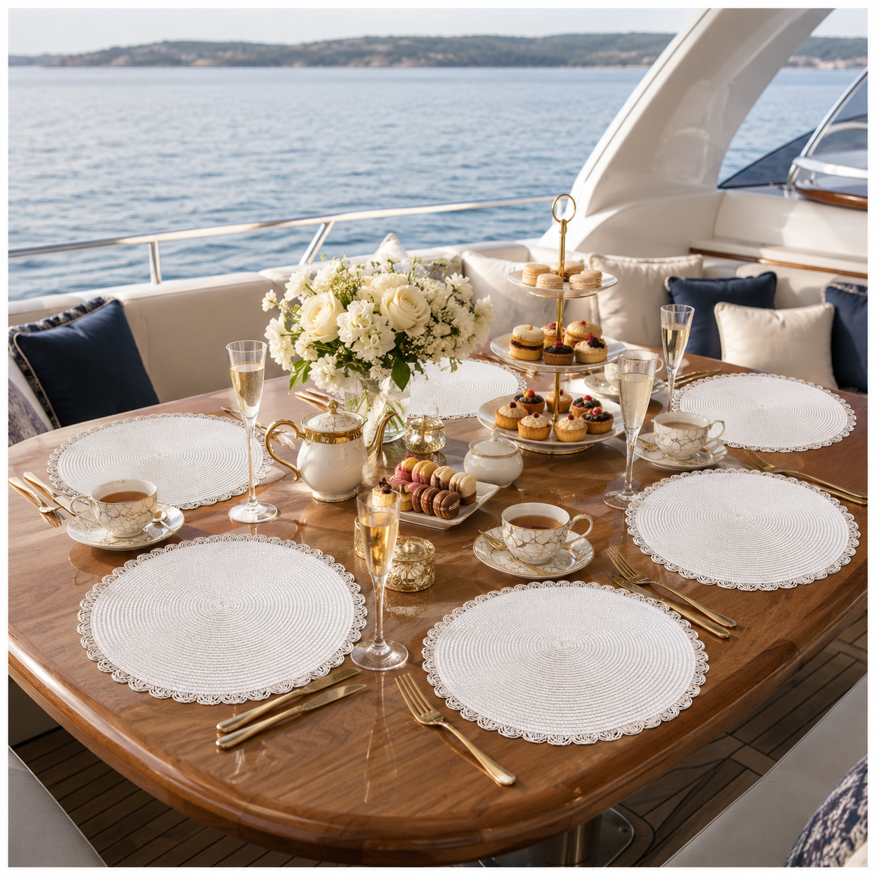 6-Piece Round Woven Straw Placemats with Scalloped Edge – 38cm