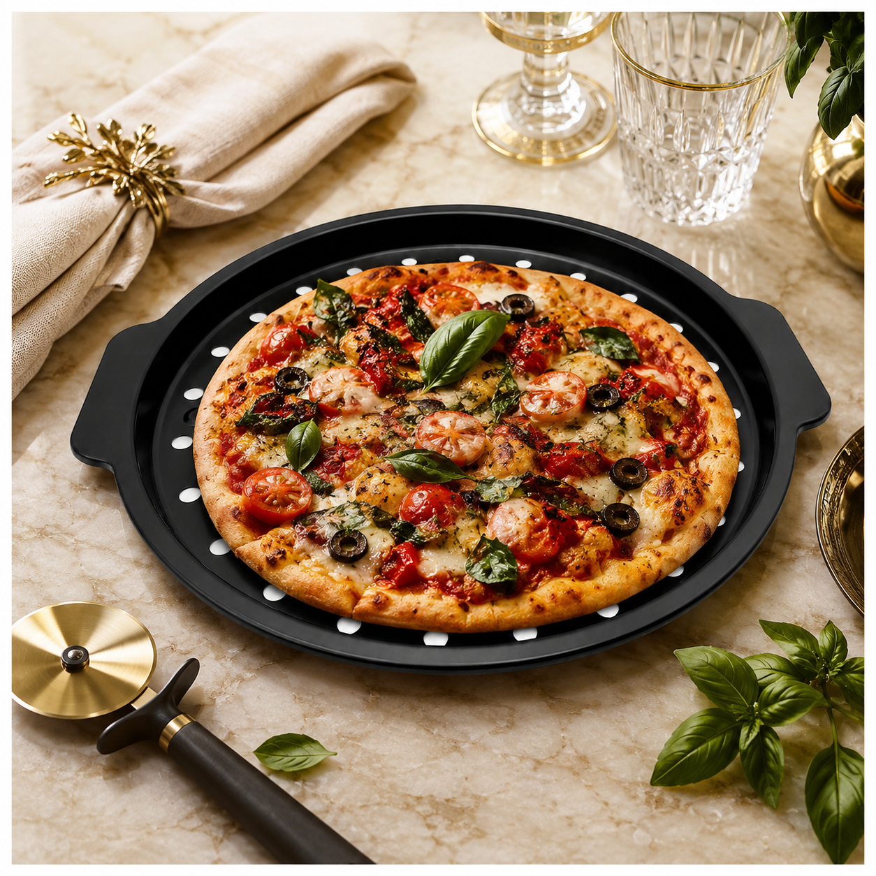 Crisp-Crust Non-Stick Pizza Tray –Carbon Steel Oven-to-Table Bakeware -31cm